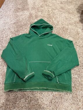 FOUND Green Hooded Sweatshirt with Contrast Stitching